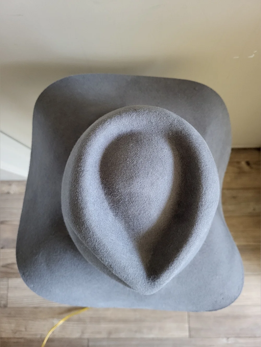 Grey Wool Wide Brim Fedora Hat Burgundy Ribbon Trim One Size